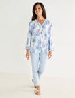 Ella J Pleat Detail Shirt, Blue Floral product photo View 08 S