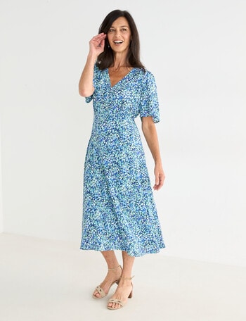 Ella J Print Tea Dress, Blue & Green product photo