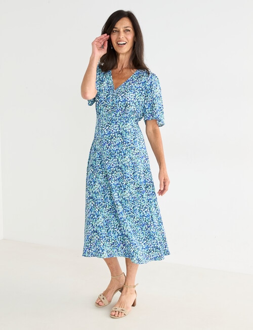 Ella J Print Tea Dress, Blue & Green product photo