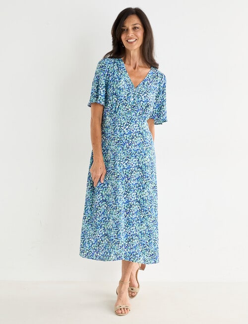 Ella J Print Tea Dress, Blue & Green product photo View 03 L