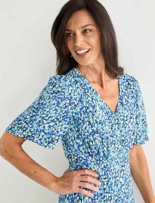 Ella J Print Tea Dress, Blue & Green product photo View 05 L