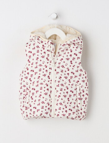 Teeny Weeny Heart & Bow Puffer Hooded Vest, Cream & Pink product photo