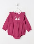 Teeny Weeny Heart & Bow Muslin Romper, Raspberry product photo