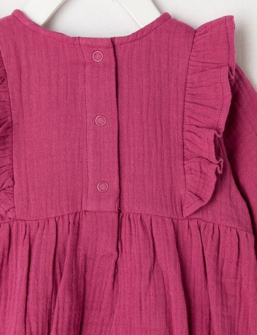 Teeny Weeny Heart & Bow Muslin Romper, Raspberry product photo View 02 L