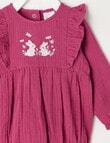 Teeny Weeny Heart & Bow Muslin Romper, Raspberry product photo View 03 S