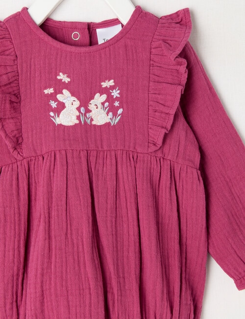 Teeny Weeny Heart & Bow Muslin Romper, Raspberry product photo View 03 L