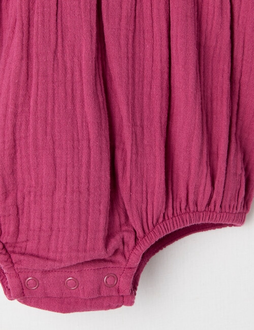 Teeny Weeny Heart & Bow Muslin Romper, Raspberry product photo View 04 L