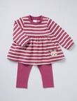 Teeny Weeny Hearts & Bows Stripe Peplum Top & Legging Set, 2-Piece, Pink & Cream product photo