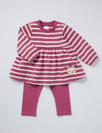 Teeny Weeny Hearts & Bows Stripe Peplum Top & Legging Set, 2-Piece, Pink & Cream product photo