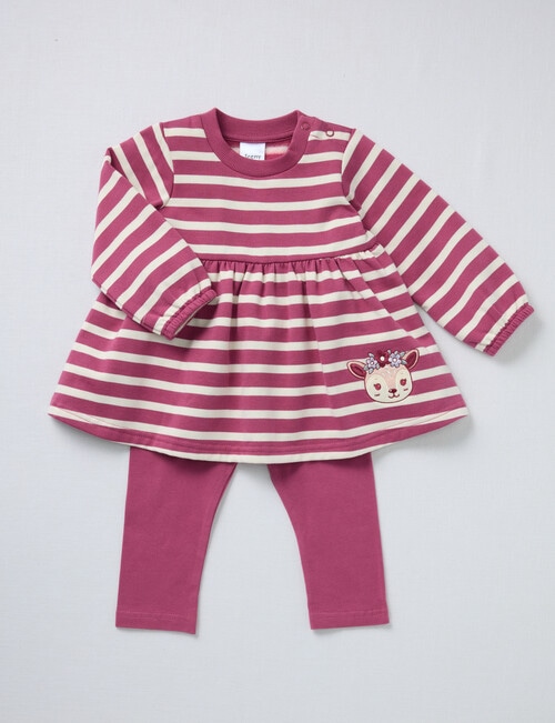 Teeny Weeny Hearts & Bows Stripe Peplum Top & Legging Set, 2-Piece, Pink & Cream product photo