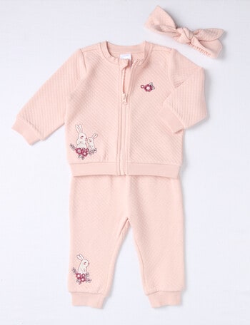 Teeny Weeny Heart & Bow Quilted Bomber Tracksuit, 3-Piece, Pink product photo