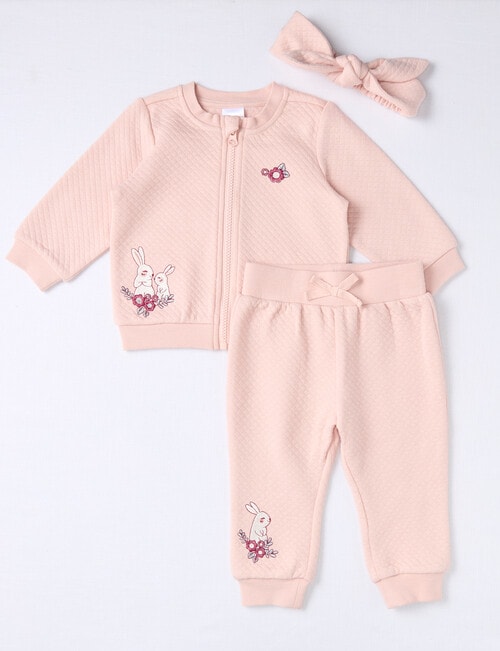 Teeny Weeny Heart & Bow Quilted Bomber Tracksuit, 3-Piece, Pink product photo View 03 L