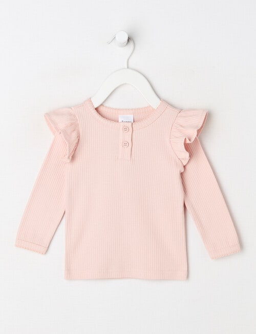 Teeny Weeny Heart & Bow Play Long-Sleeve Rib Tee, Pink product photo