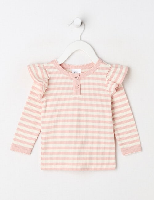 Teeny Weeny Heart & Bow Play Long-Sleeve Rib Stripe Tee, Pink product photo