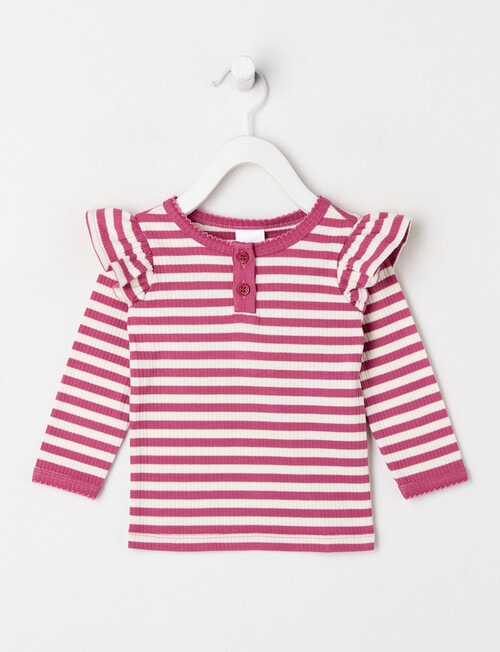 Teeny Weeny Heart & Bow Play Long-Sleeve Rib Stripe Tee, Pink product photo