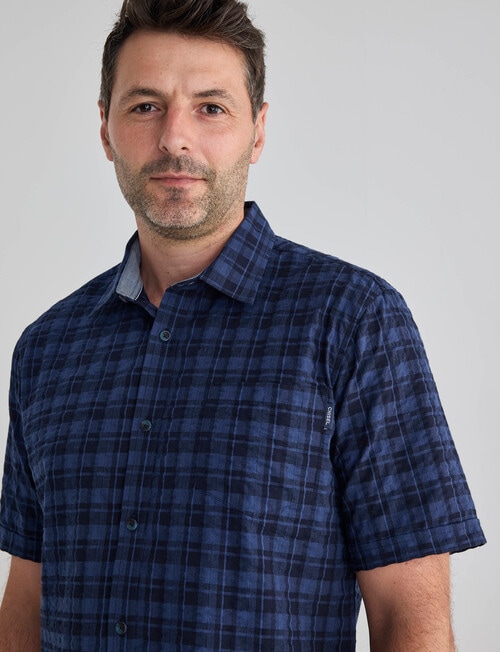 Chisel Seersucker Short Sleeve Shirt, Denim product photo