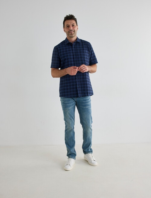 Chisel Seersucker Short Sleeve Shirt, Denim product photo View 03 L