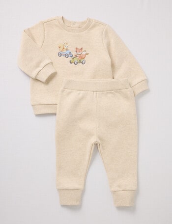 Little Bundle Little Bear Fleece Tracksuit Set, 2-Piece, Beige product photo