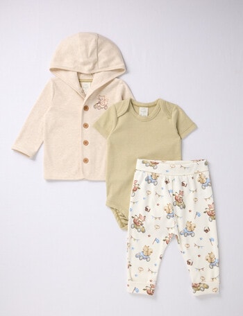 Little Bundle Little Bear Clothing Set, 3-Piece, Beige & Cream product photo