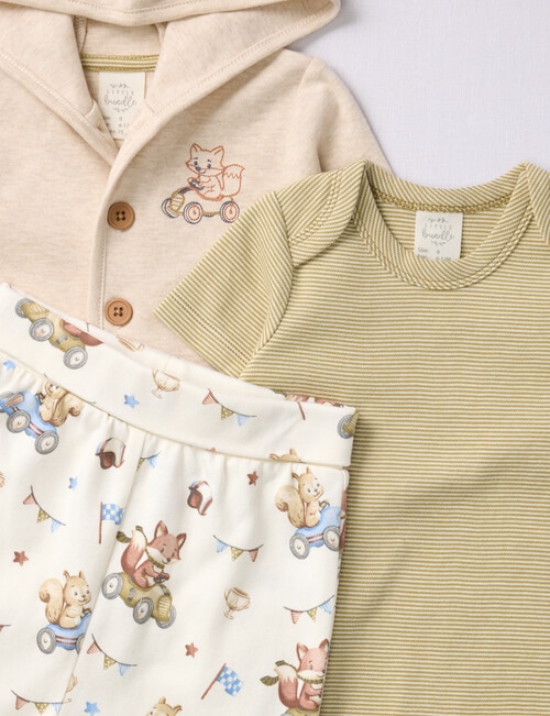 Little Bundle Little Bear Clothing Set, 3-Piece, Beige & Cream product photo View 02 L