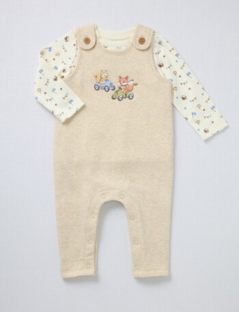 Little Bundle Little Bear Dungaree Set, 2-Piece, Beige & Cream product photo