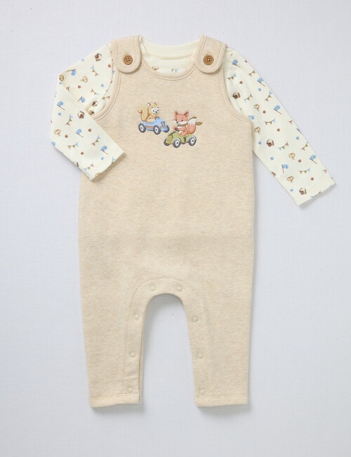 Little Bundle Little Bear Dungaree Set, 2-Piece, Beige & Cream product photo