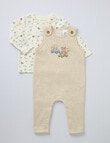 Little Bundle Little Bear Dungaree Set, 2-Piece, Beige & Cream product photo View 02 S