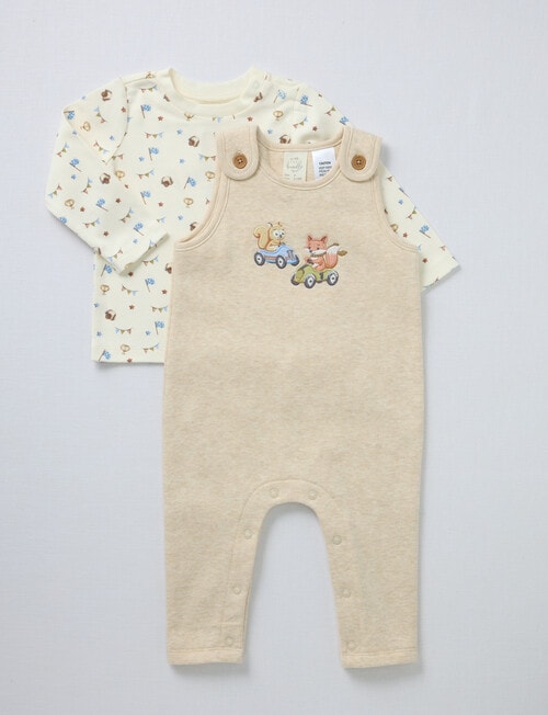 Little Bundle Little Bear Dungaree Set, 2-Piece, Beige & Cream product photo View 02 L