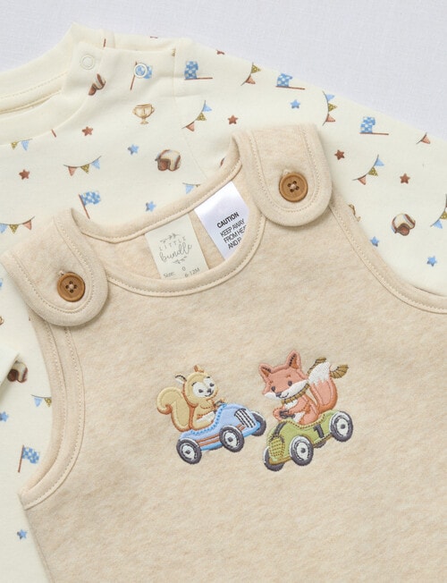 Little Bundle Little Bear Dungaree Set, 2-Piece, Beige & Cream product photo View 03 L