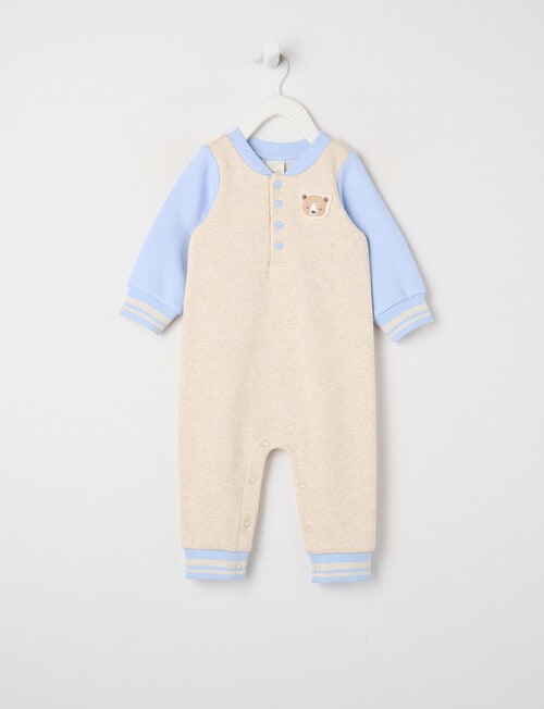 Little Bundle Little Bear Fleece All in One, Blue & Oatmeal product photo