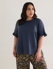 Studio Curve Linen Blend Button Back Top, Midnight product photo