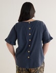 Studio Curve Linen Blend Button Back Top, Midnight product photo View 02 S