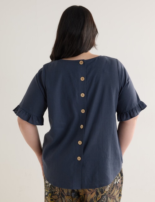 Studio Curve Linen Blend Button Back Top, Midnight product photo View 02 L