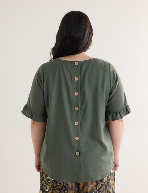 Studio Curve Linen Blend Button Back Top, Thyme product photo View 02 L