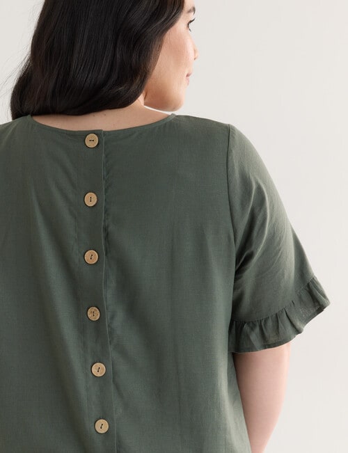 Studio Curve Linen Blend Button Back Top, Thyme product photo View 04 L
