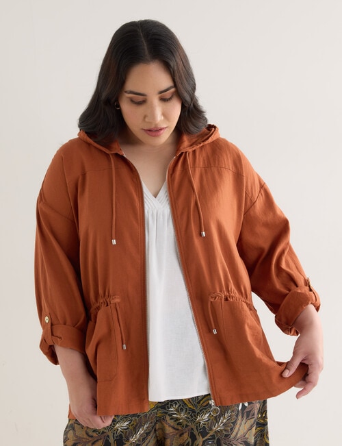 Studio Curve Linen Blend Drape Jacket with Drawcord, Rust product photo
