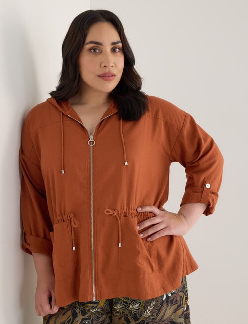 Studio Curve Linen Blend Drape Jacket with Drawcord, Rust product photo View 05 L