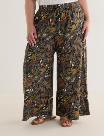 Studio Curve Linen Blend Palazzo Pant, Rainforest Print product photo