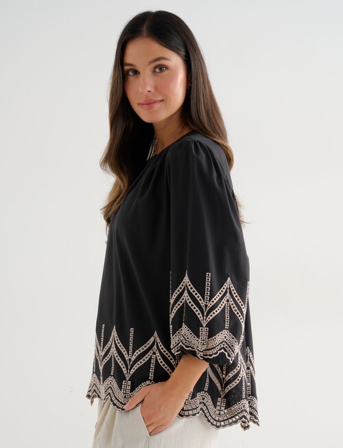 Whistle Embroidered Peasant Top, Black & Ecru product photo