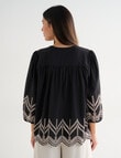 Whistle Embroidered Peasant Top, Black & Ecru product photo View 02 S