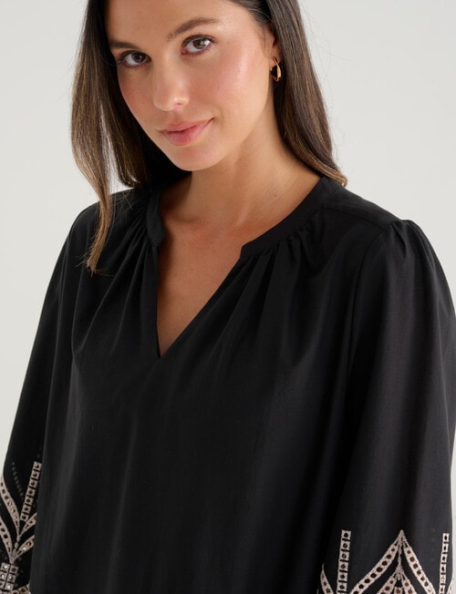 Whistle Embroidered Peasant Top, Black & Ecru product photo View 04 L