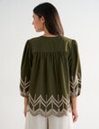 Whistle Embroidered Peasant Top, Khaki & Ecru product photo View 02 S