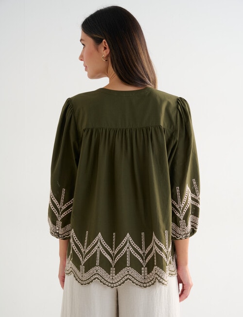 Whistle Embroidered Peasant Top, Khaki & Ecru product photo View 02 L