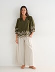 Whistle Embroidered Peasant Top, Khaki & Ecru product photo View 03 S