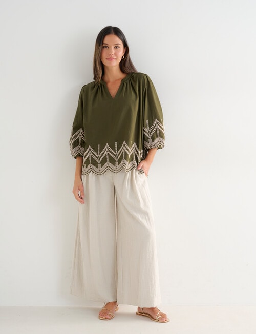 Whistle Embroidered Peasant Top, Khaki & Ecru product photo View 03 L