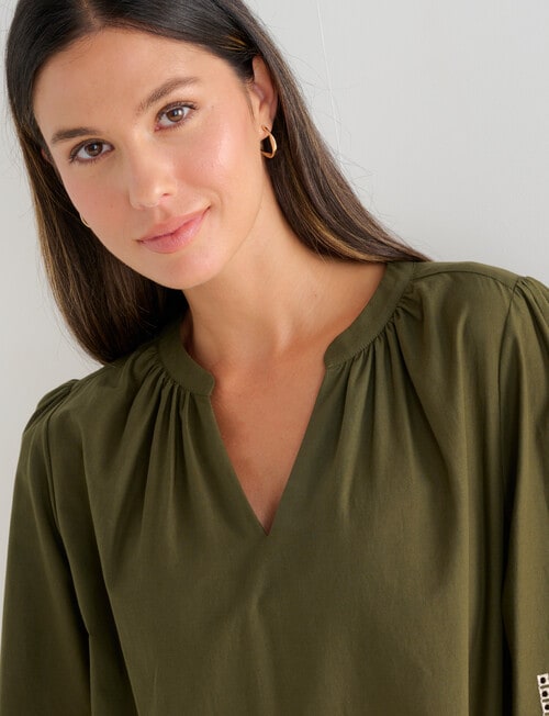 Whistle Embroidered Peasant Top, Khaki & Ecru product photo View 04 L