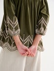 Whistle Embroidered Peasant Top, Khaki & Ecru product photo View 05 S