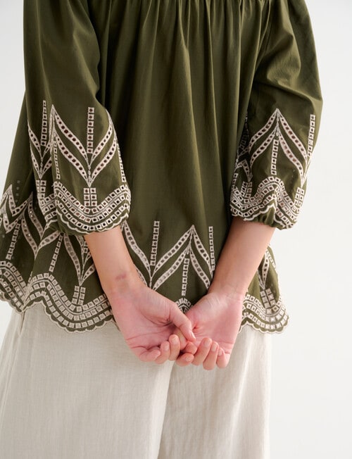 Whistle Embroidered Peasant Top, Khaki & Ecru product photo View 05 L