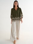Whistle Embroidered Peasant Top, Khaki & Ecru product photo View 06 S