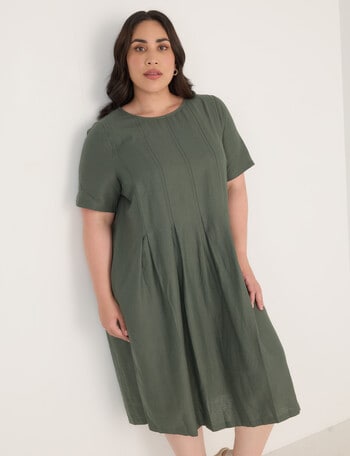 Studio Curve Linen Blend Panelled Dress, Thyme product photo